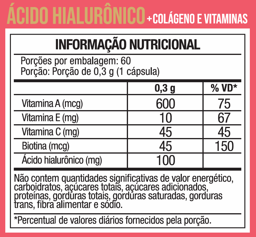 Ácido Hialurônico + Biotina, Colágeno e Vitaminas 60 Cápsulas - NutriOne E - commerce