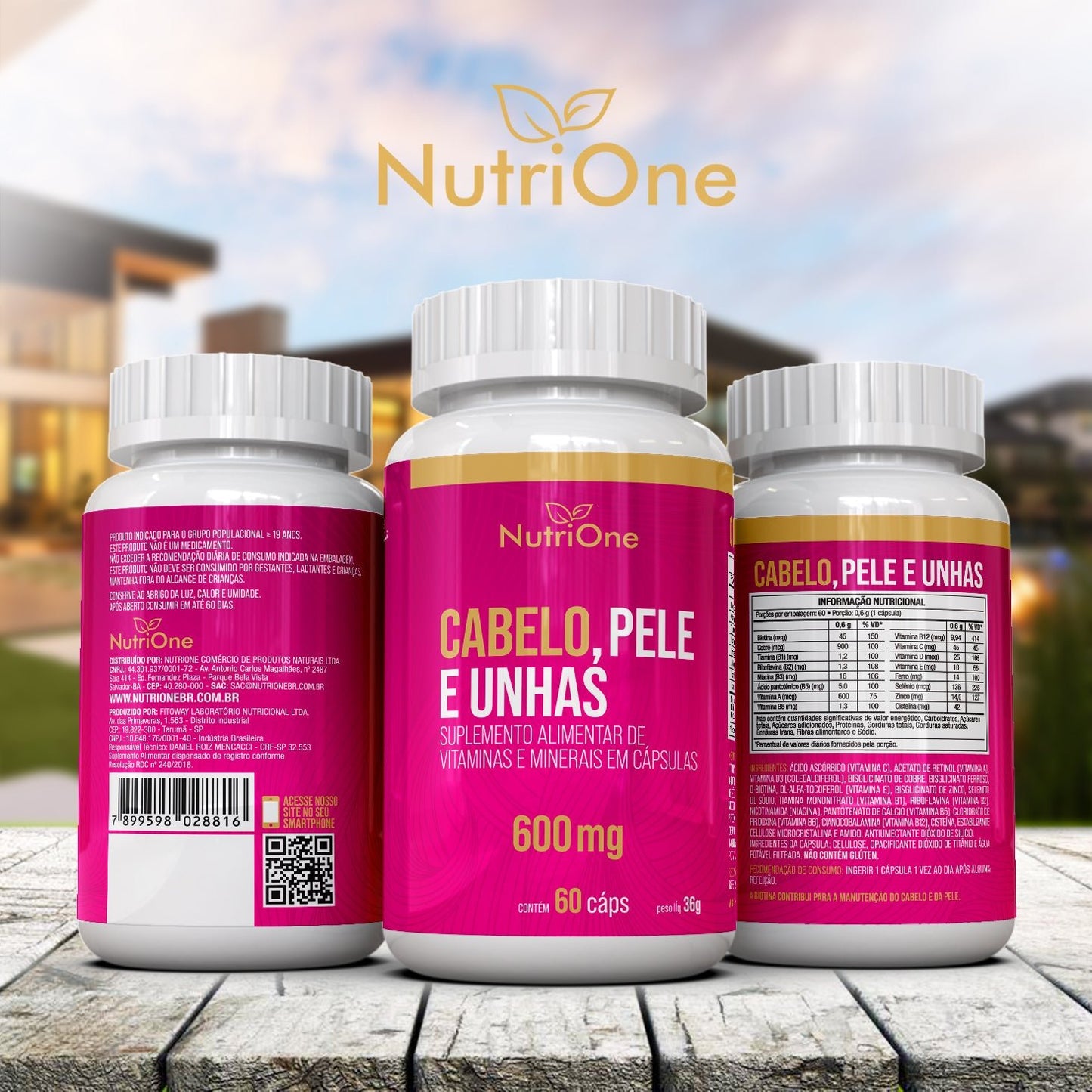 Cabelo, Pele e Unhas 600mg 16 Ativos 60 Cápsulas - NutriOne E - commerce