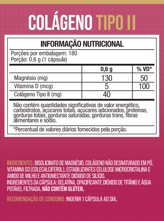 Colágeno Tipo 2 + Vitamina D e Magnésio 180 Cápsulas - NutriOne E - commerce
