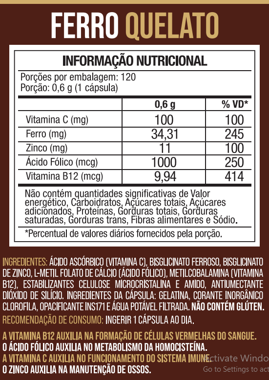 Fórmula Premium Ferro Quelato + 4 Ativos Concentrados 120 Cápsulas - NutriOne E - commerce