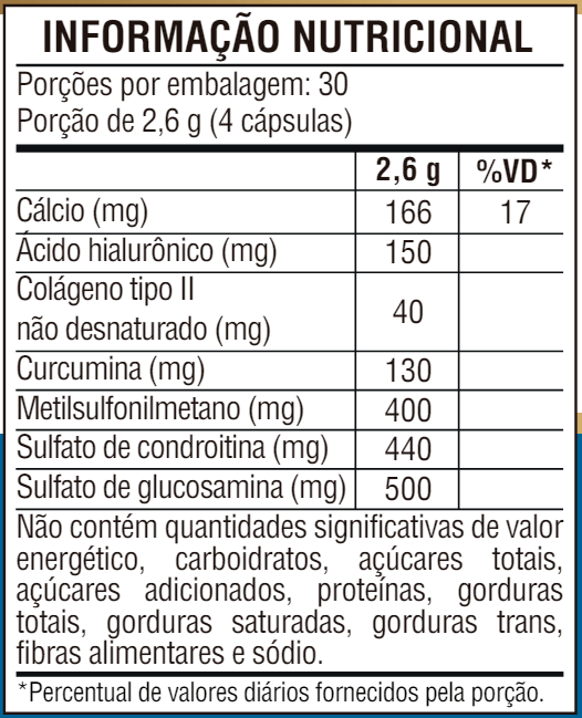 Glucosamina, MSM, Condroitina, Curcumina, Colágeno Tipo II, Ácido Hialurônico e Cálcio 120 Cápsulas - NutriOne E - commerce