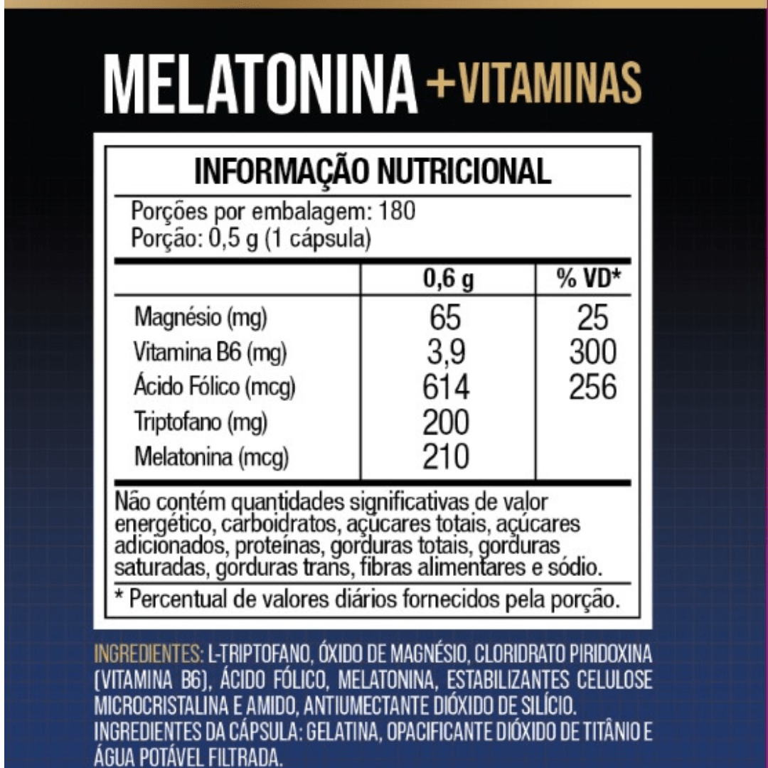 Melatonina + Triptofano, Magnésio, Metilfolato e Vitamina B6 180 Cápsulas - NutriOne E - commerce