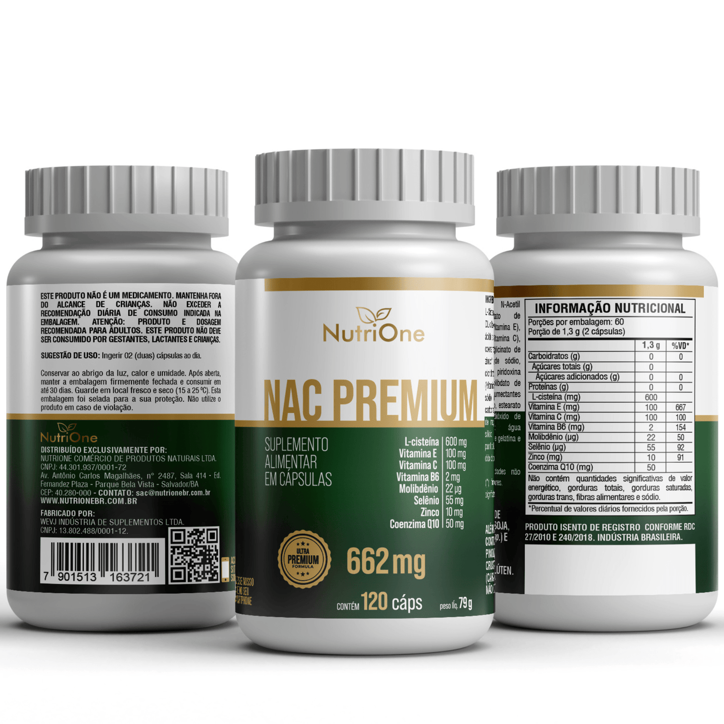 NAC Fórmula Premium 8 Ativos Concentrados 120 Cápsulas - NutriOne E - commerce
