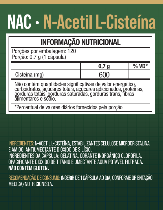 NAC N - Acetil L - Cisteína 600mg 120 Cápsulas - NutriOne E - commerce