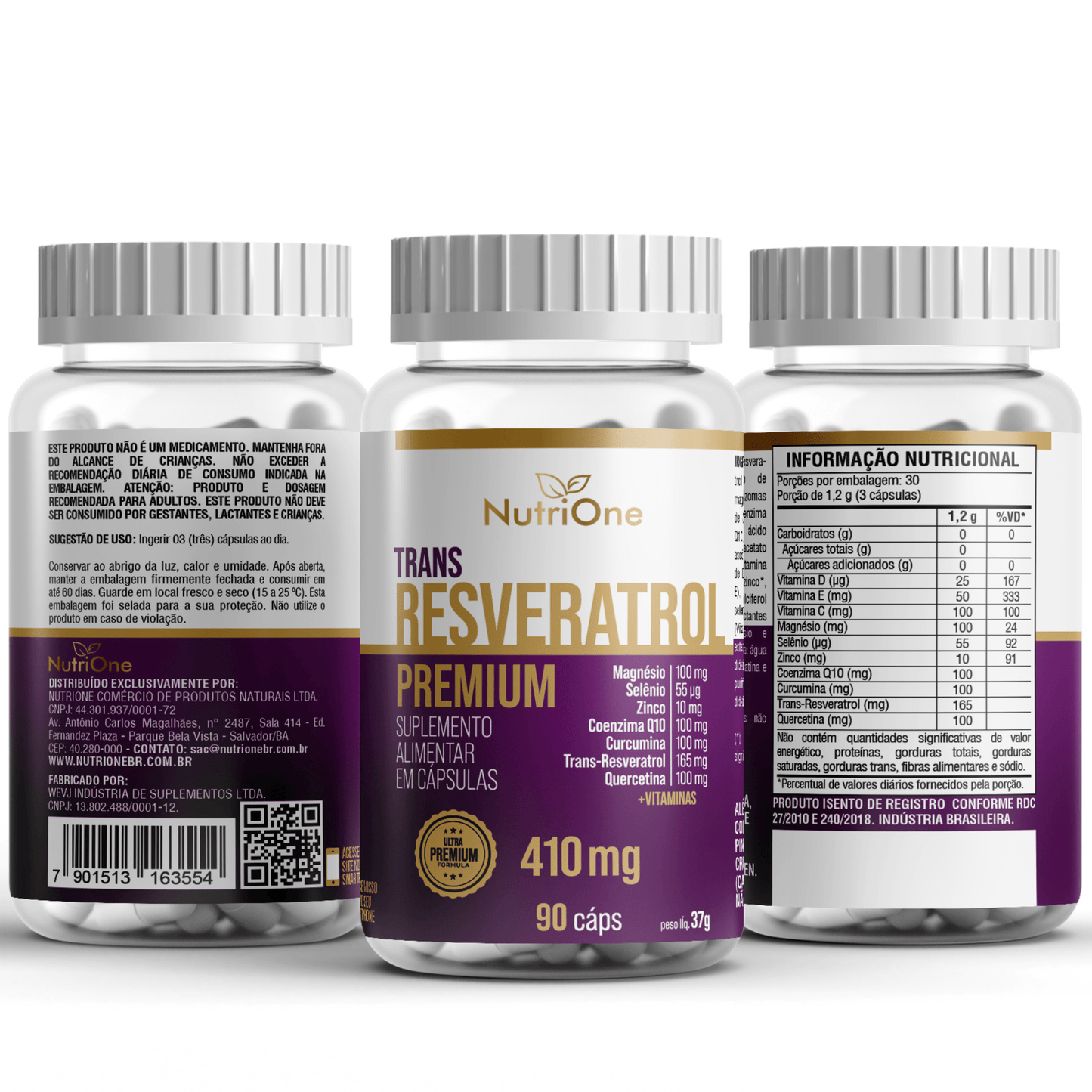 Resveratrol Trans Fórmula Premium 10 Ativos Concentrados 90 Cápsulas - NutriOne E - commerce