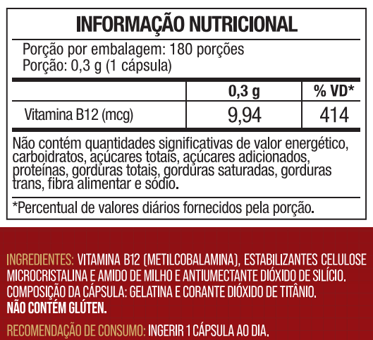 Vitamina B12 Máxima Concentração 180 Cápsulas - NutriOne E - commerce