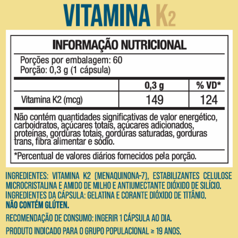 Vitamina K2 MK7 Menaquinona 60 Cápsulas