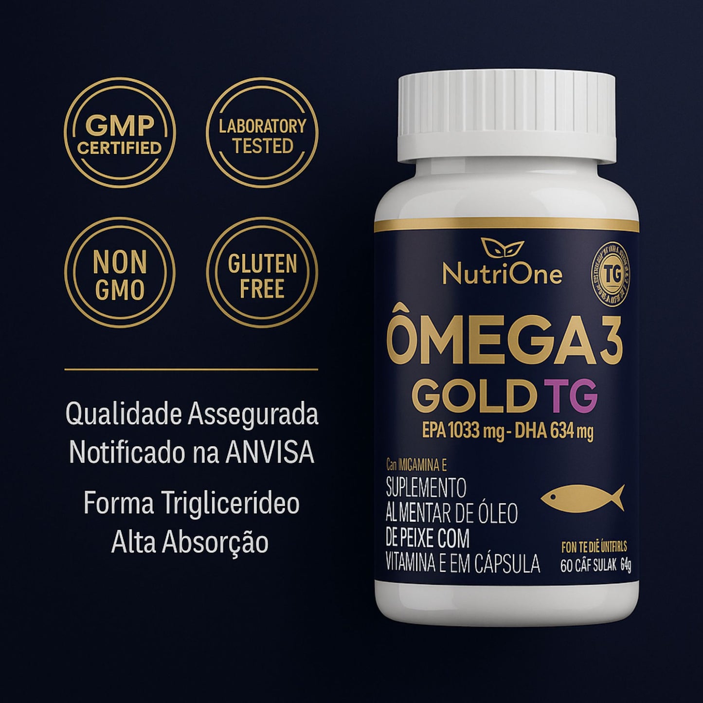 Ômega 3 Gold TG 1200mg EPA/DHA + Vit. E 60 Caps