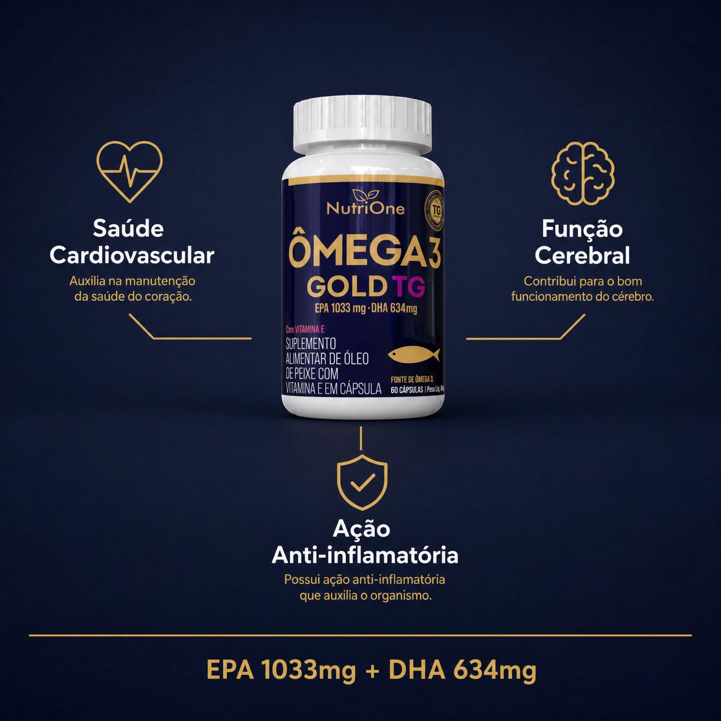 Ômega 3 Gold TG 1200mg EPA/DHA + Vit. E 60 Caps