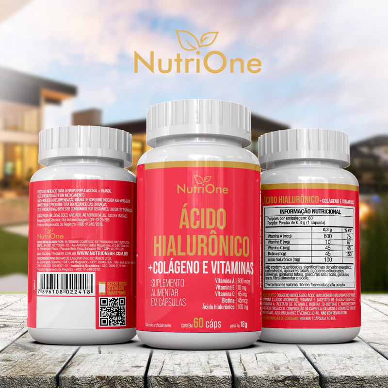 Ácido Hialurônico + Biotina, Colágeno e Vitaminas 60 Cápsulas - NutriOne E - commerce