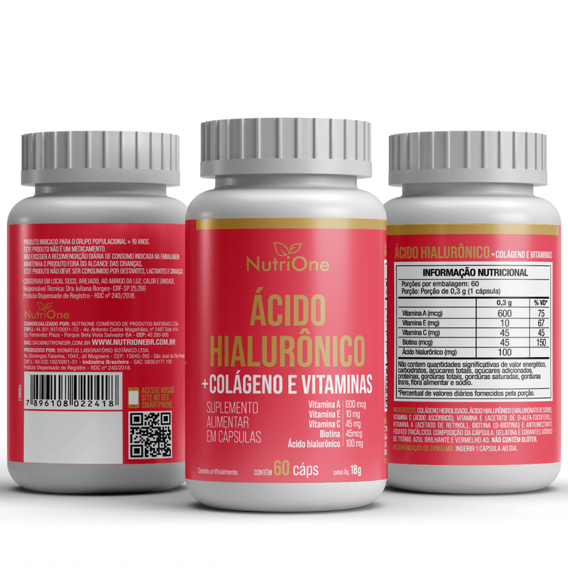Ácido Hialurônico + Biotina, Colágeno e Vitaminas 60 Cápsulas - NutriOne E - commerce