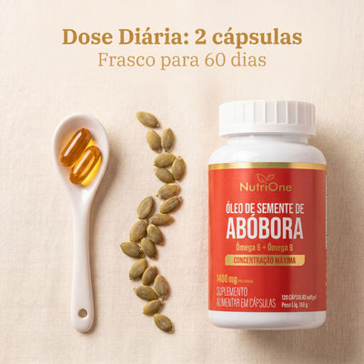 Óleo de Semente de Abóbora 1400mg - Ômega 6 + Ômega 9 - Concentração Máxima - 60 Cápsulas - Nutrione