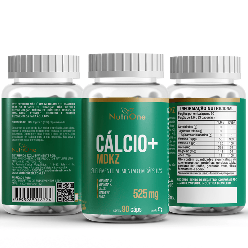 Cálcio+ com Magnésio, Zinco e Vitaminas D e K2 90 Cápsulas - NutriOne E - commerce