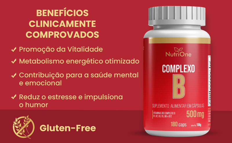 Complexo B 500mg Vits B1 B2 B3 B5 B6 B12 180 Cápsulas - NutriOne E - commerce