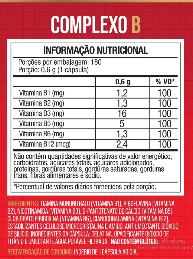 Complexo B 500mg Vits B1 B2 B3 B5 B6 B12 180 Cápsulas - NutriOne E - commerce
