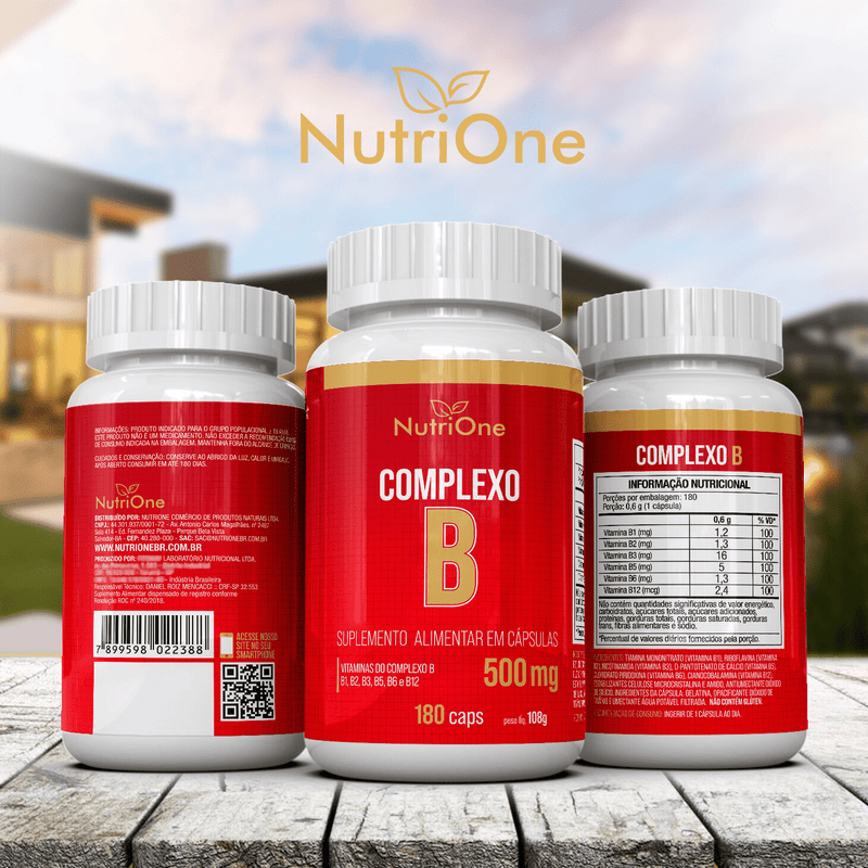 Complexo B 500mg Vits B1 B2 B3 B5 B6 B12 180 Cápsulas - NutriOne E - commerce
