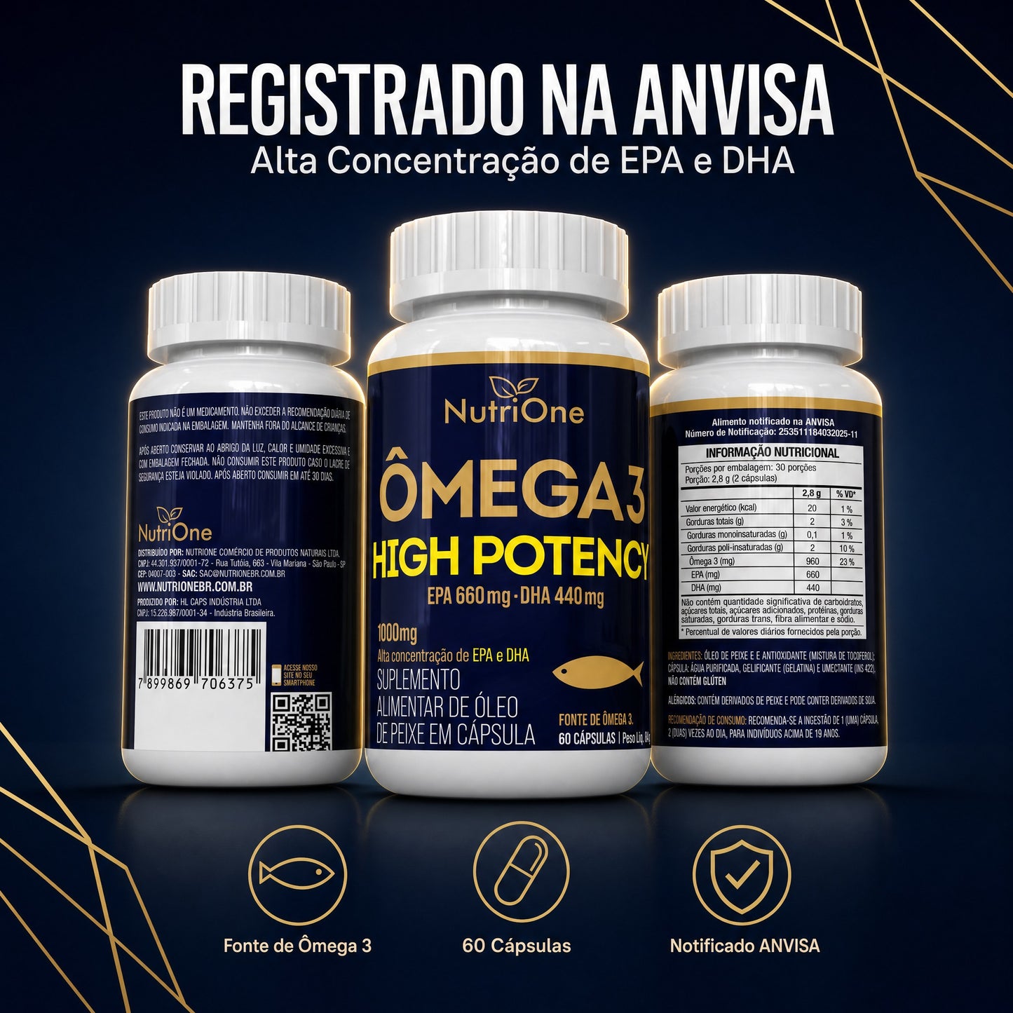 Ômega 3 High Potency 1000mg EPA/DHA 60 Caps