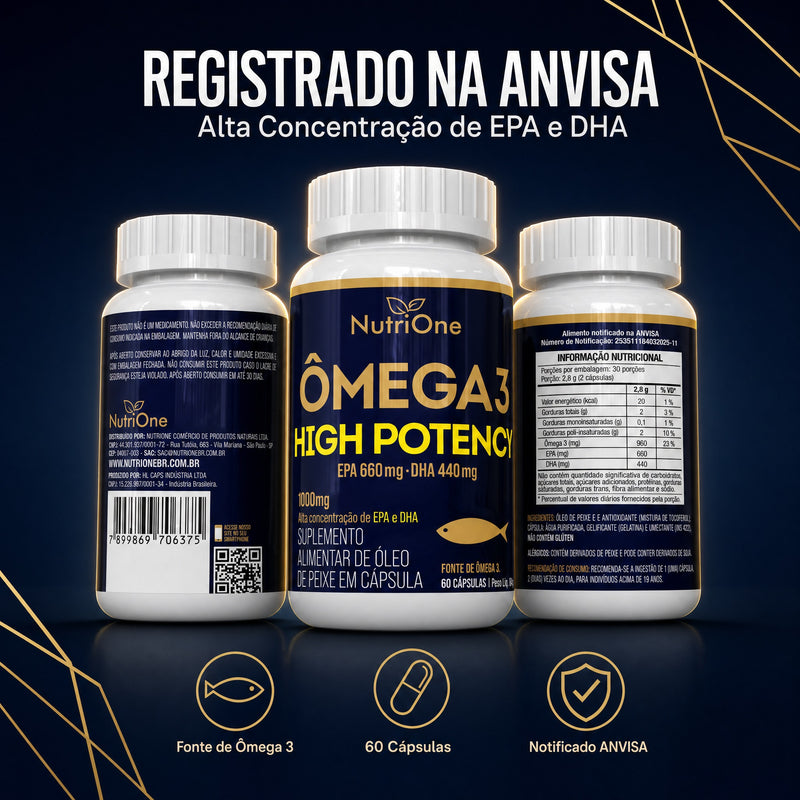 Ômega 3 High Potency 1000mg EPA/DHA 60 Caps