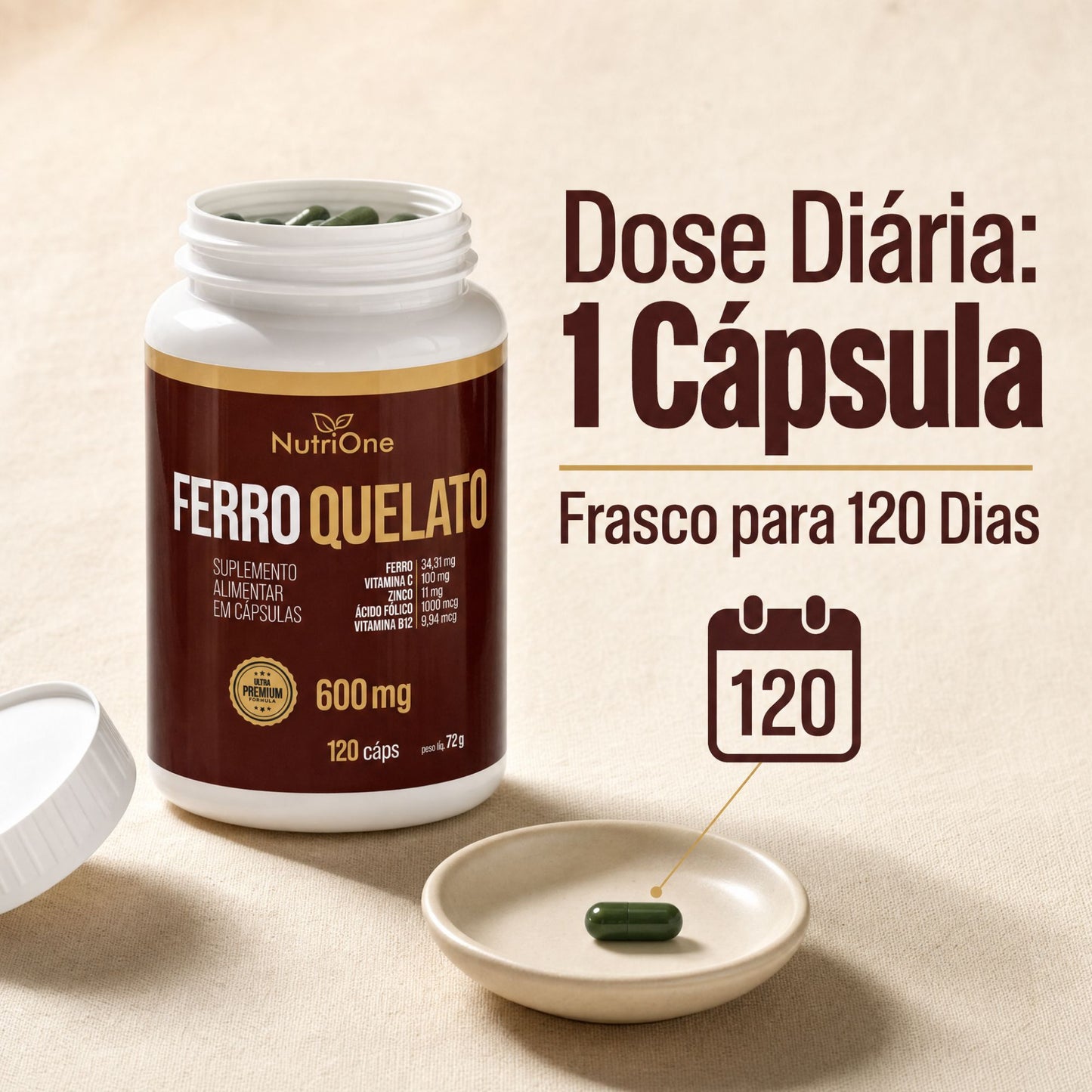 Ferro Quelato Premium 4 Ativos 120 Caps