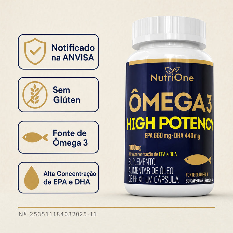 Ômega 3 High Potency 1000mg EPA/DHA 60 Caps