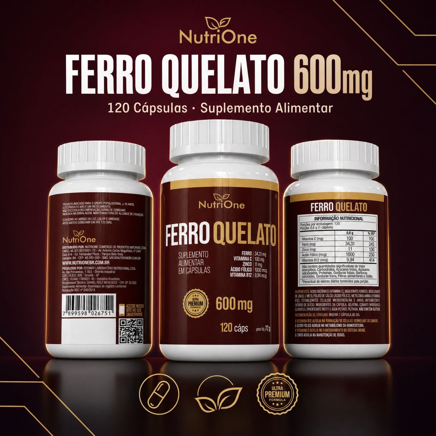 Ferro Quelato Premium 4 Ativos 120 Caps