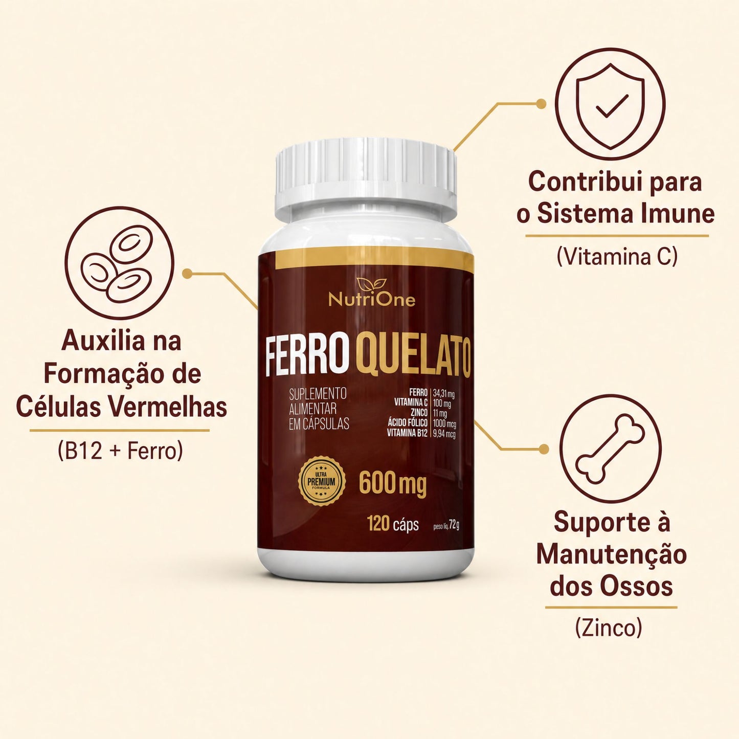 Ferro Quelato Premium 4 Ativos 120 Caps