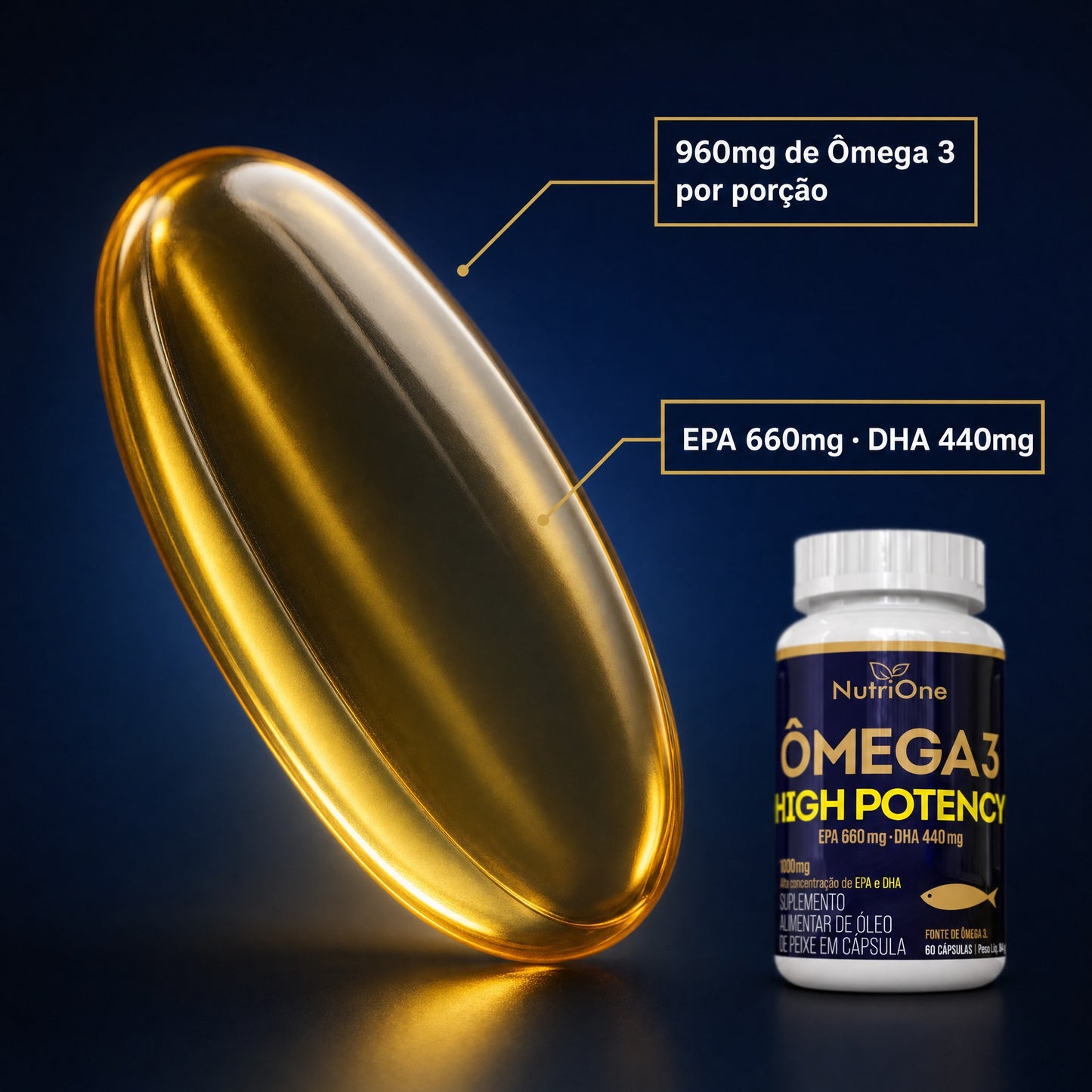 Ômega 3 High Potency 1000mg EPA/DHA 60 Caps