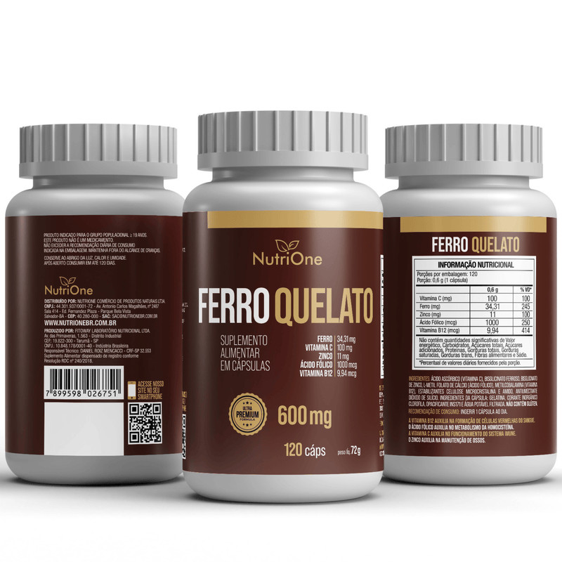 Fórmula Premium Ferro Quelato + 4 Ativos Concentrados 120 Cápsulas - NutriOne E - commerce