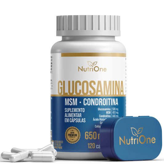 Glucosamina, MSM, Condroitina, Curcumina, Colágeno Tipo II, Ácido Hialurônico e Cálcio 120 Cápsulas - NutriOne E - commerce