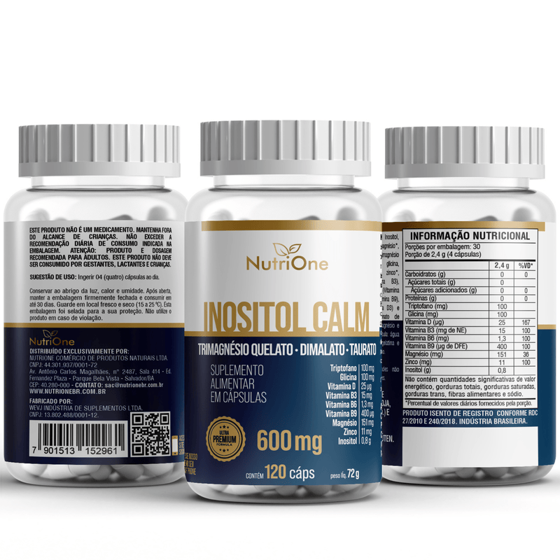 Inositol Calm® + TriMagnésio (Quelato, Dimalato, Taurato) + 7 Ativos Essenciais 120 Cápsulas - NutriOne E - commerce