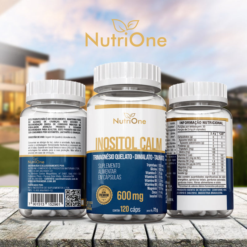 Inositol Calm® + TriMagnésio (Quelato, Dimalato, Taurato) + 7 Ativos Essenciais 120 Cápsulas - NutriOne E - commerce