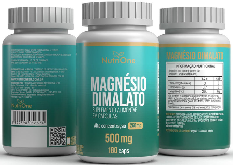 Magnésio Dimalato Puro Alta Concentração 180 Cápsulas - NutriOne E - commerce