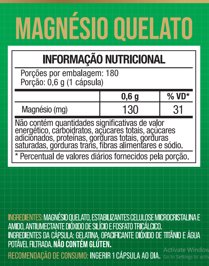 Magnésio Quelato (Bisglicinato) 180 Cápsulas - NutriOne E - commerce