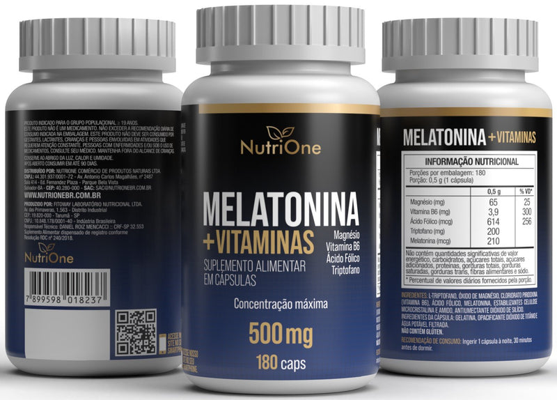 Melatonina + Triptofano, Magnésio, Metilfolato e Vitamina B6 180 Cápsulas - NutriOne E - commerce