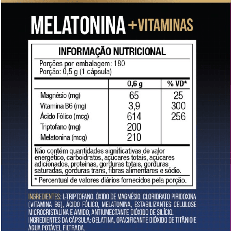 Melatonina + Triptofano, Magnésio, Metilfolato e Vitamina B6 180 Cápsulas - NutriOne E - commerce