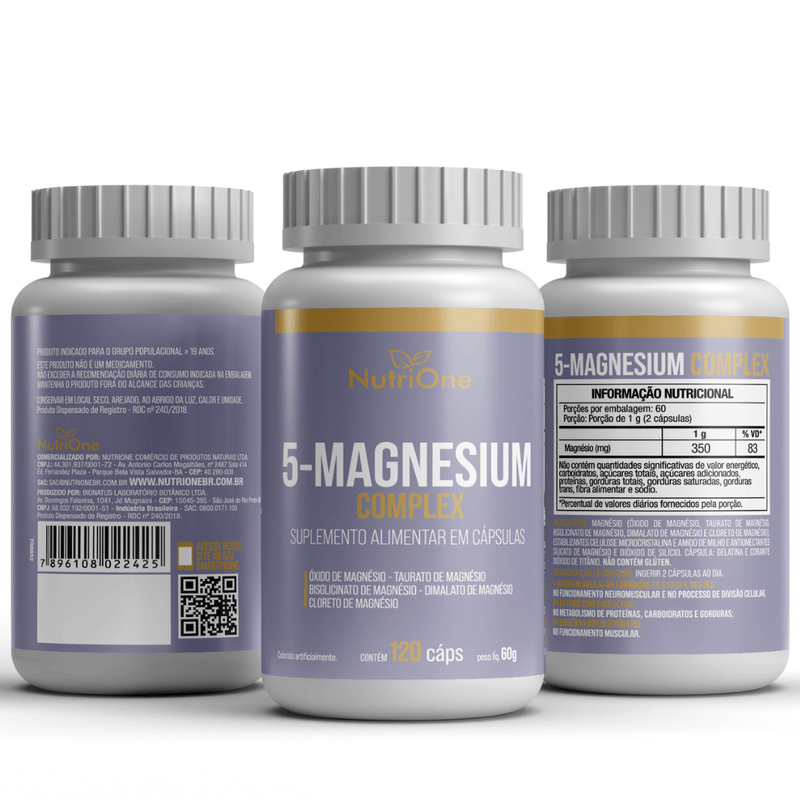Penta Magnésio (Bisglicinato, Dimalato, Taurato, Cloreto e Óxido) 120 Cápsulas - NutriOne E - commerce
