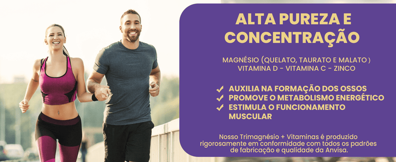 Trimagnésio (Malato, Taurato e Quelato) + Zinco, Vitamina C e D, 120 Cápsulas - NutriOne E - commerce