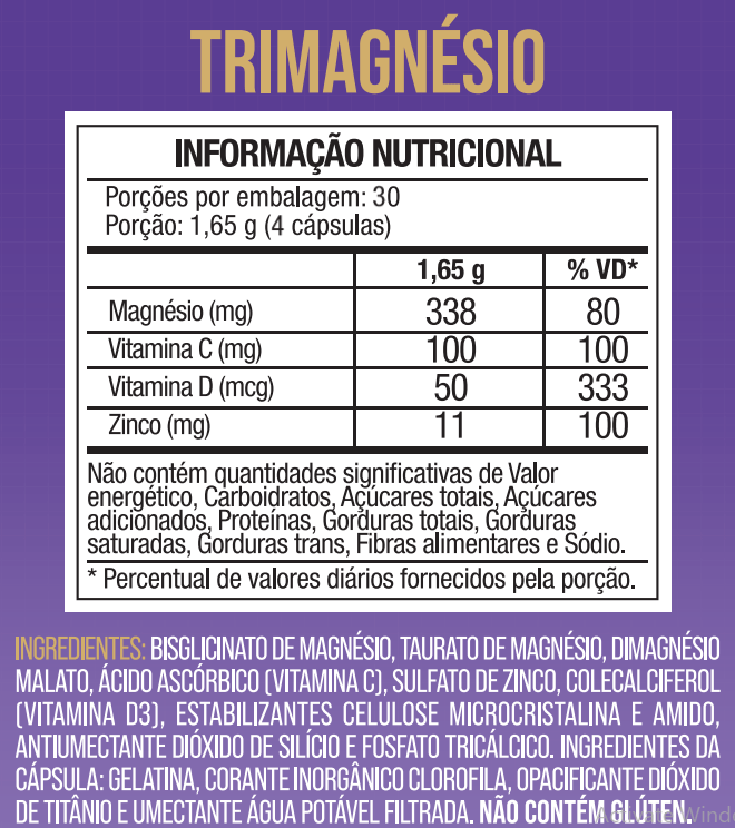 Trimagnésio (Malato, Taurato e Quelato) + Zinco, Vitamina C e D, 120 Cápsulas - NutriOne E - commerce