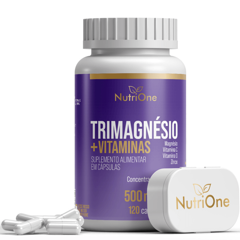 Trimagnésio (Malato, Taurato e Quelato) + Zinco, Vitamina C e D, 120 Cápsulas - NutriOne E - commerce