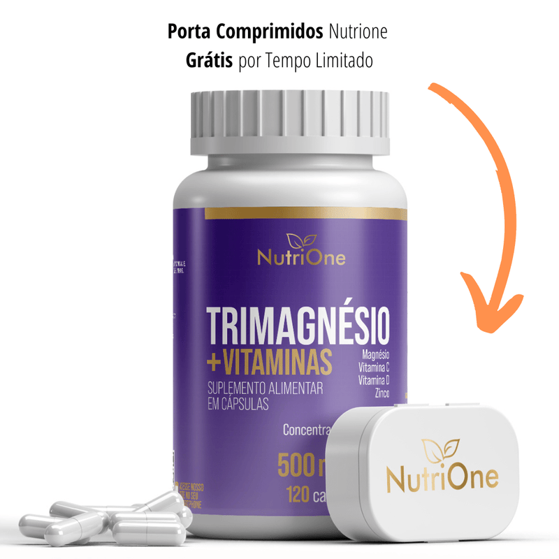 Trimagnésio (Malato, Taurato e Quelato) + Zinco, Vitamina C e D, 120 Cápsulas - NutriOne E - commerce