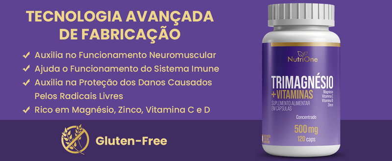Trimagnésio (Malato, Taurato e Quelato) + Zinco, Vitamina C e D, 120 Cápsulas - NutriOne E - commerce