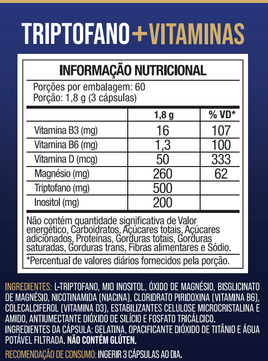 Triptofano + Vit. e Minerais 180 Cápsulas 500mg - NutriOne E - commerce