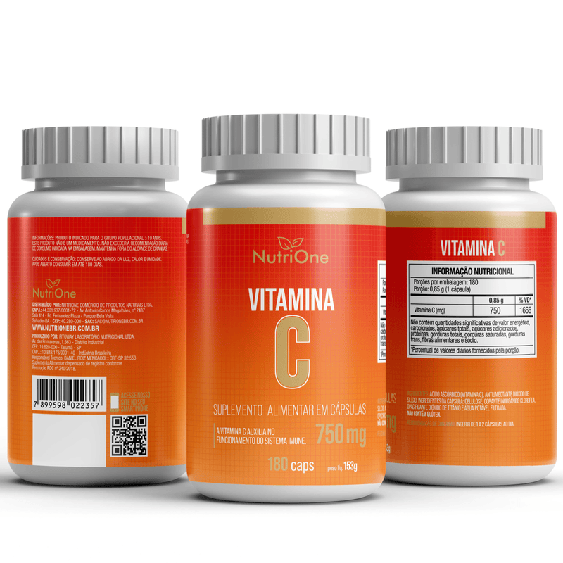 Vitamina C 750mg 180 Cápsulas - NutriOne E - commerce