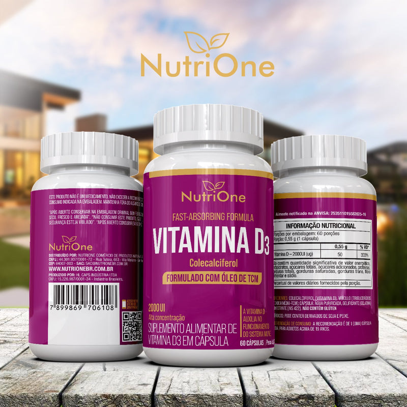 Vitamina D3 2000UI Formulada com Óleo de TCM 60 Softgels - Nutrione - Nutrione