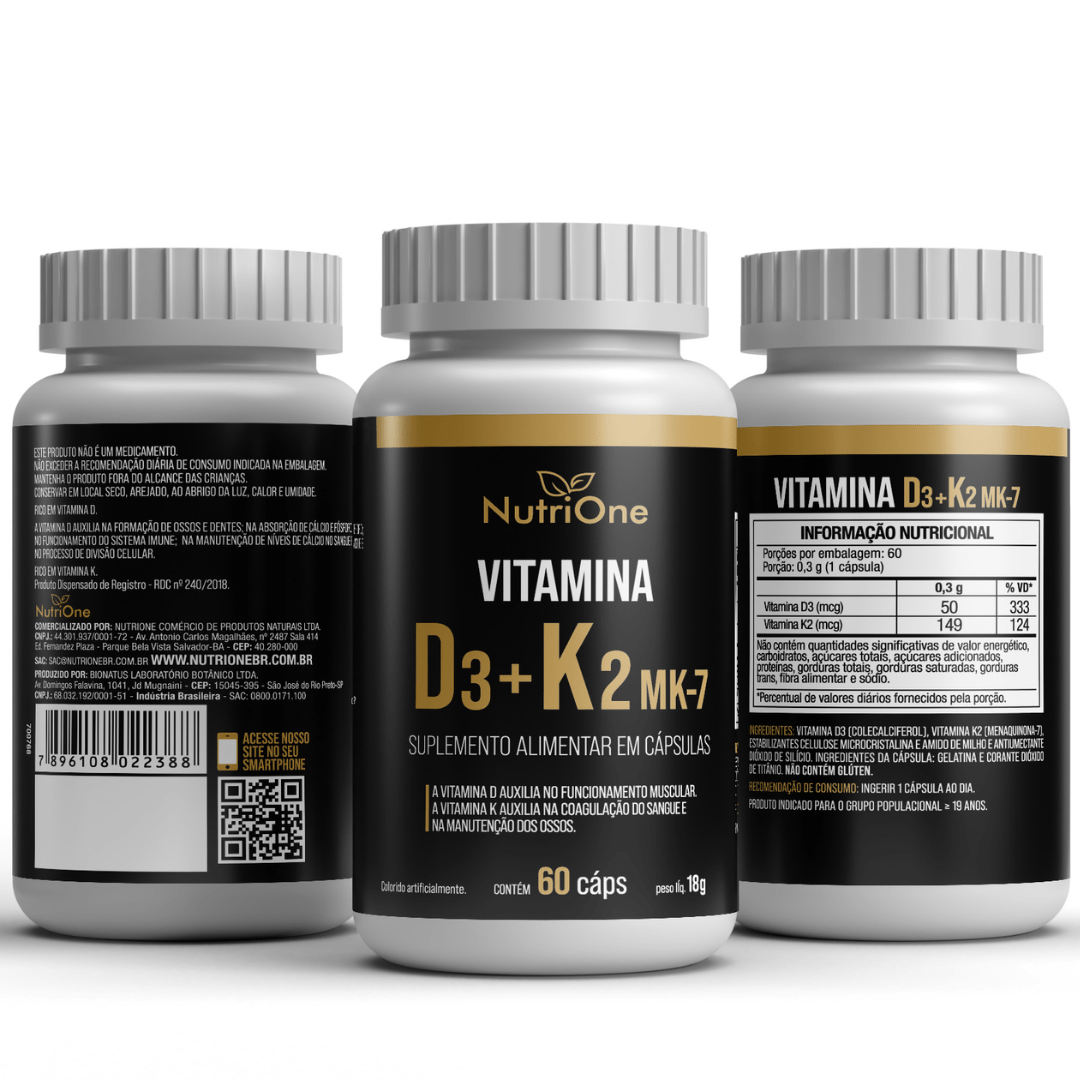 Vitamina D3 + K2 Mk7 Alta Concentração 60 Cápsulas - NutriOne E - commerce