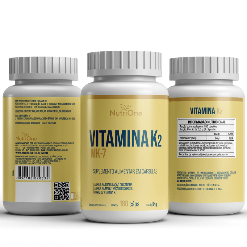 Vitamina K2 Mk7 Menaquinona 180 Cápsulas - NutriOne E - commerce