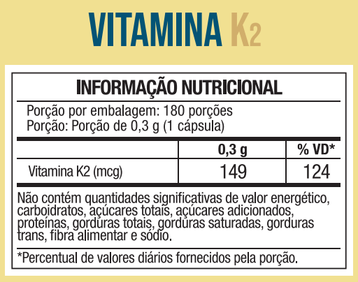 Vitamina K2 Mk7 Menaquinona 180 Cápsulas - NutriOne E - commerce