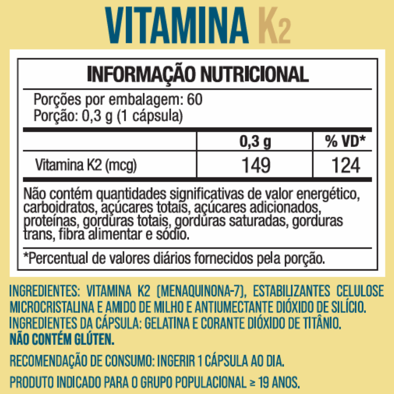 Vitamina K2 Mk7 Menaquinona 60 Cápsulas - NutriOne E - commerce